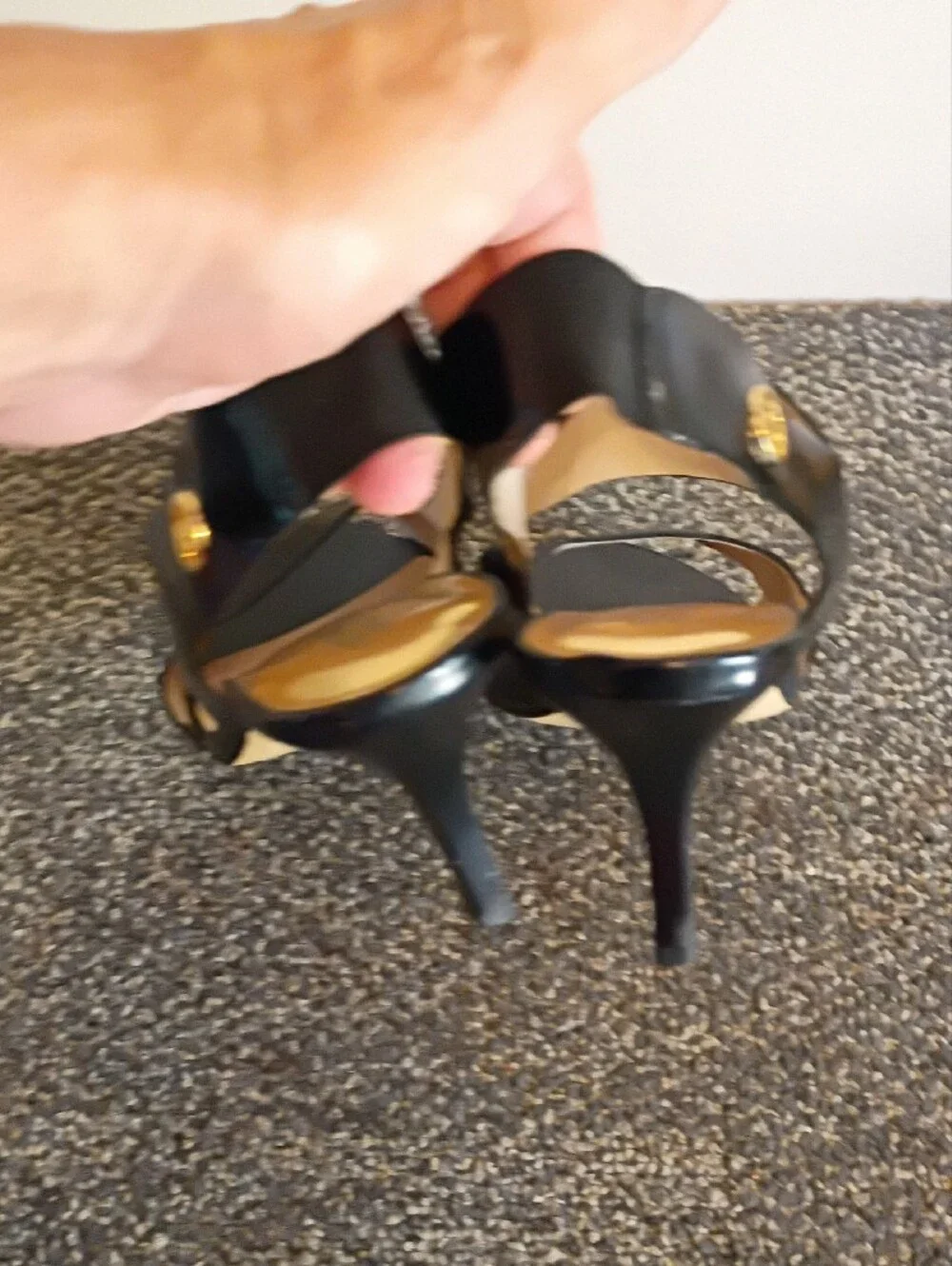 Michael Kors Black Patent Open-Toe Slingback Heels